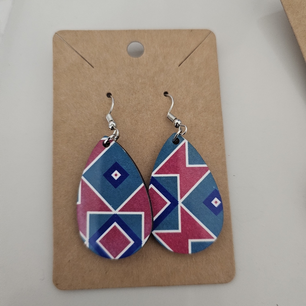 Geometric Blue and Pink Earrings Handmade